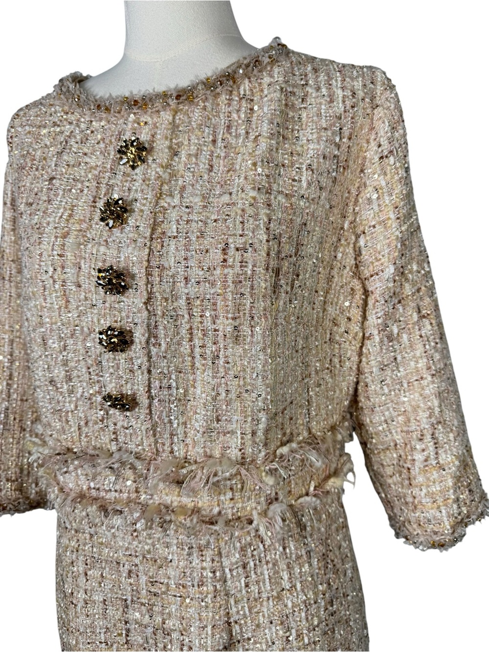 Mac Duggal Beaded Trim Tweed Boucle Midi Dress New With Tags Size 10 - Picture 4 of 15
